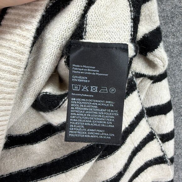 H&M Sweater Pullover Women M Medium White Striped V-Neck Long Sleeve Knit Wool - Picture 4 of 7